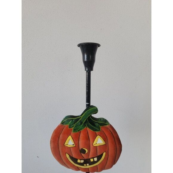 Vintage metal candle stick holder jack-o'-lantern pumpkin Halloween - Picture 3 of 7